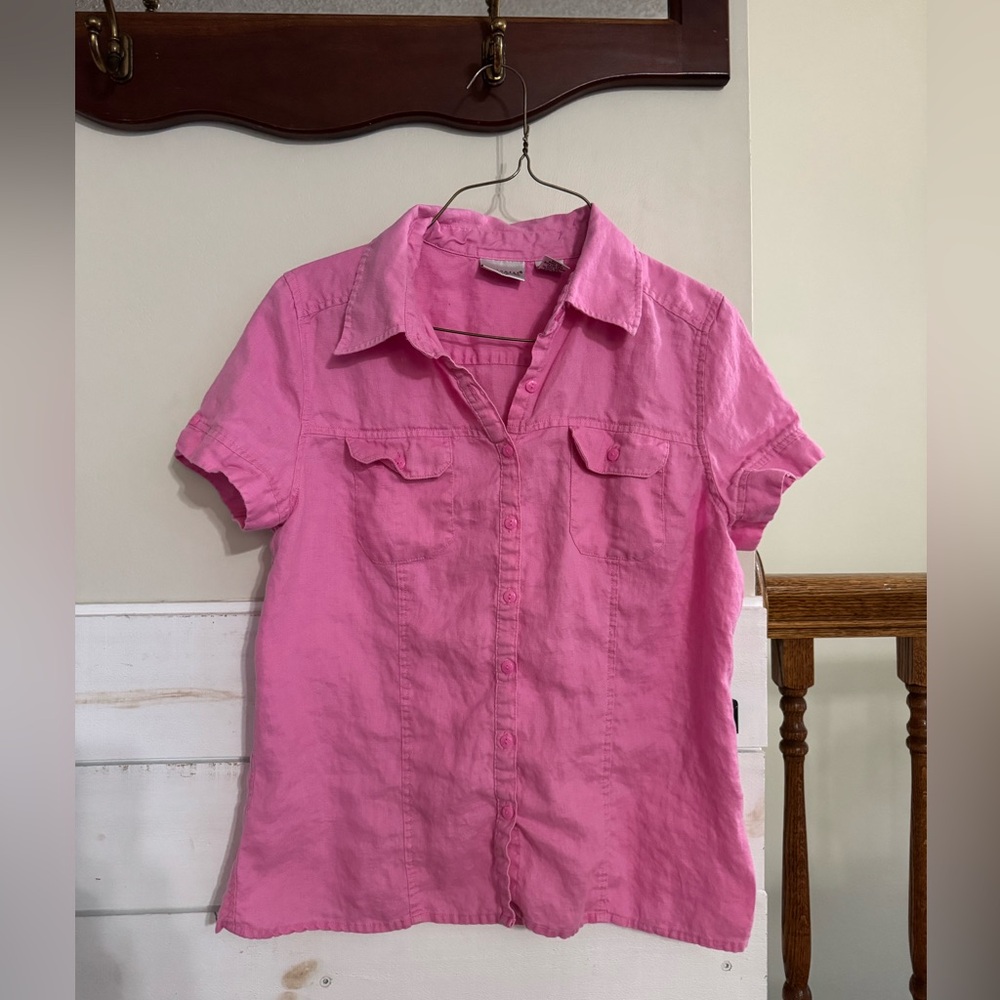Kim Rogers Vibrant Pink Short Sleeve Button Up Blouse